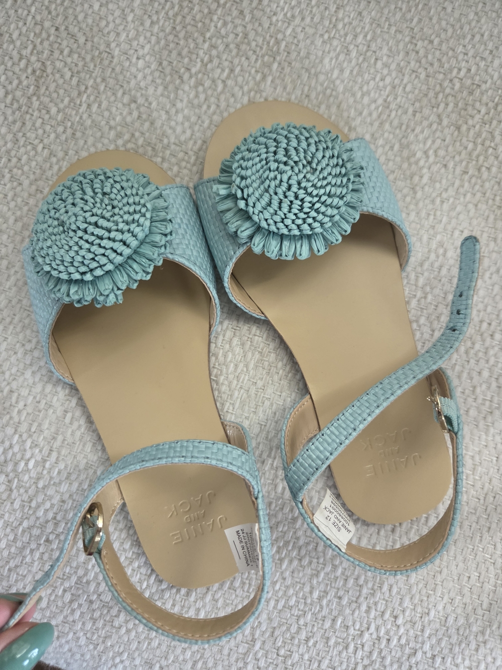 Janie and Jack Kids Aqua Braided Flower Sandals Sz 12